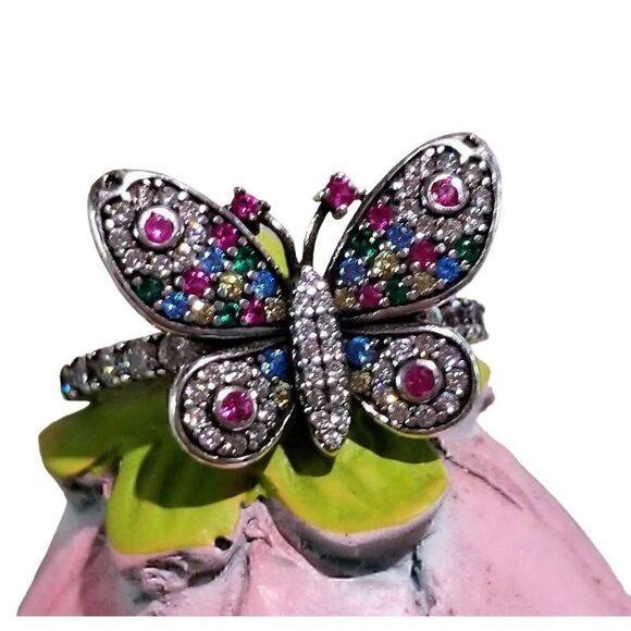 Colorful Crystal Stainless Steel Butterfly Ring sz 7 NEW - Picture 8 of 8